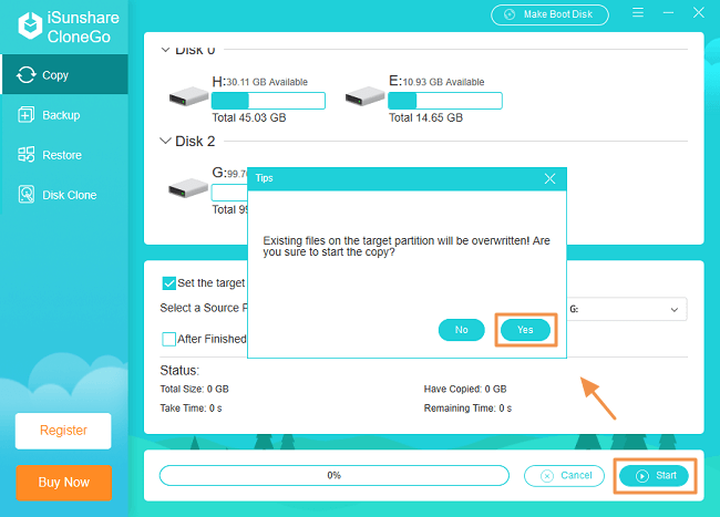 click start to begin copying dynamic volume