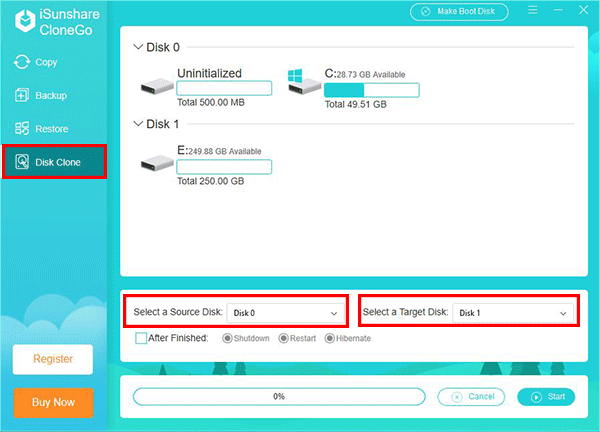 disk clone in CloneGo