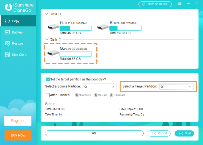 select a volume from ssd as target partition