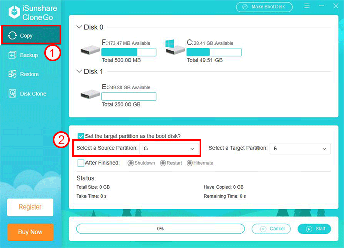 select C drive as source partition