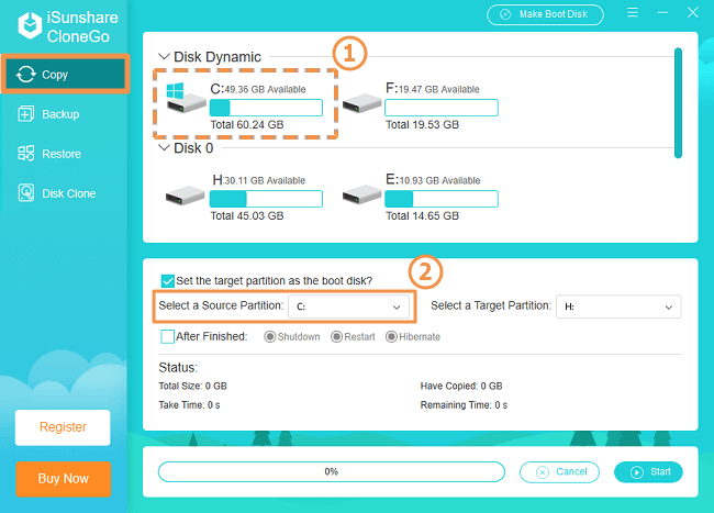 select dynamic boot partition in clonego copy function