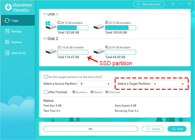 select the target partition from SSD