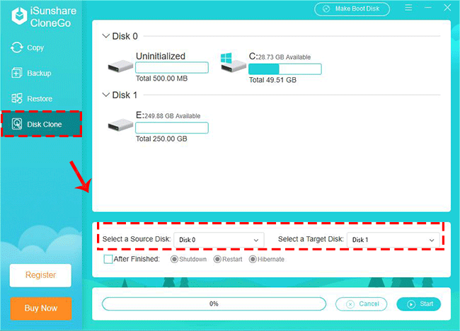 Disk Clone function in CloneGo