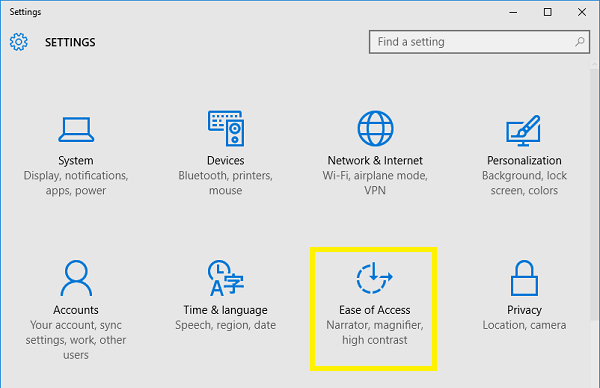 select the Ease of access option