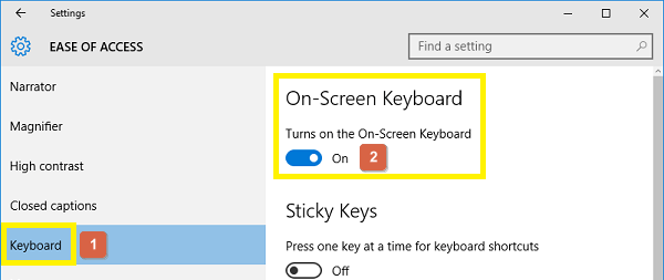 turn on the on-screen keyboard option