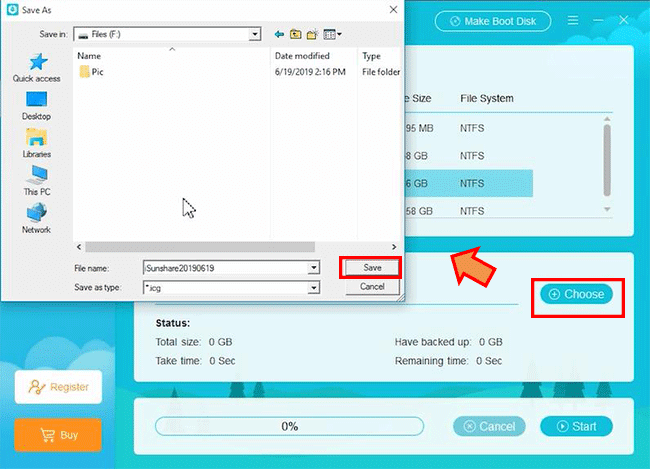 choose a destination to store d drive backup file