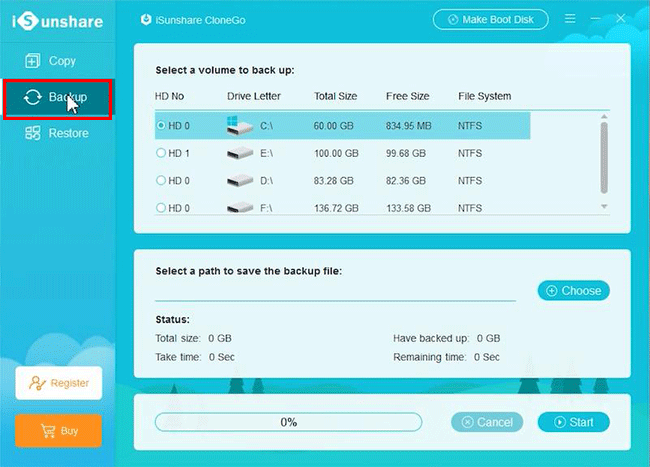 choose backup option in clonego