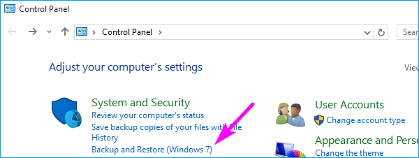 click the Backup and Restore option