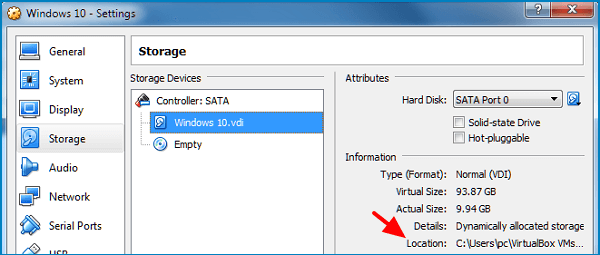 disk location of VirtualBox