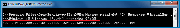 expand the VirtualBox disk in CMD
