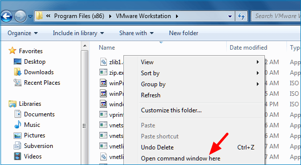 open CMD in VMware folder