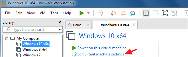 open the Settings window of virtual machine