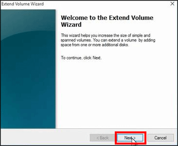 the extend volume wizard