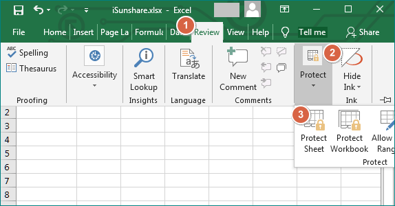 click Protect Sheet under Review