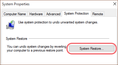 click the system restore option