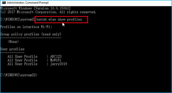 use command line to find your wifi profile