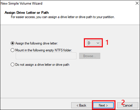 Assign the drive letter or path to your partition