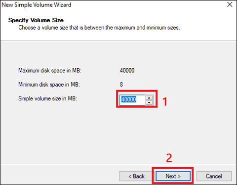 Choose a volume size