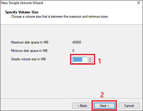 Specify the amount of space you want to assign to this new partition