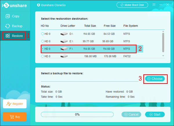 restore the backup file