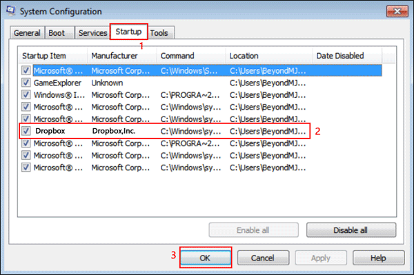 stop Dropbox on system configuration