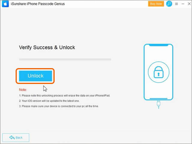 Click Unlock to start the unlock process