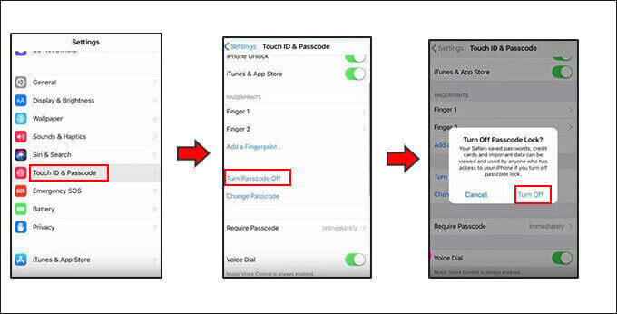 turn off screen lock with passcode