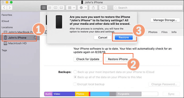 restore iPhone in iTunes on Mac