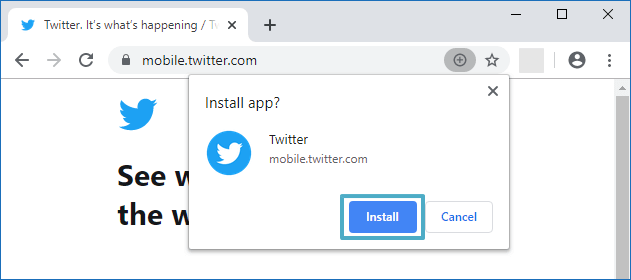 chrome install app box