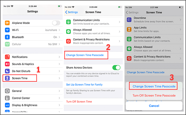 change screen time passcode option