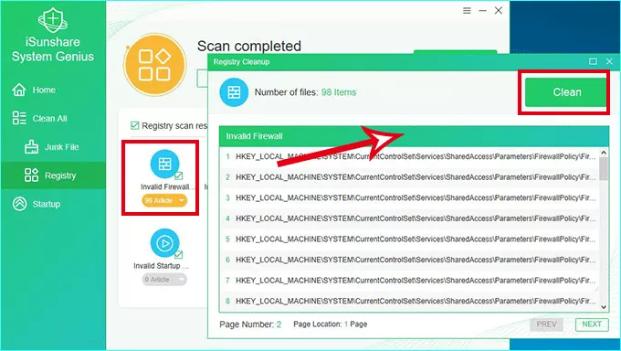 delete one type registry files