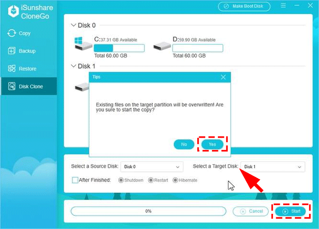 click Start to copy hard disk