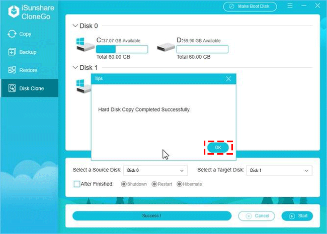 clone whole disk successfully