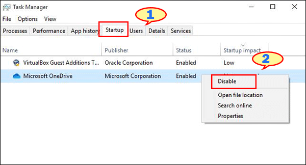 disable programs from running at startup in task manager