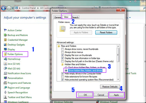show hidden files on Windows 7