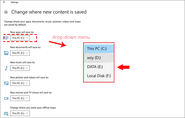 change default location for various files