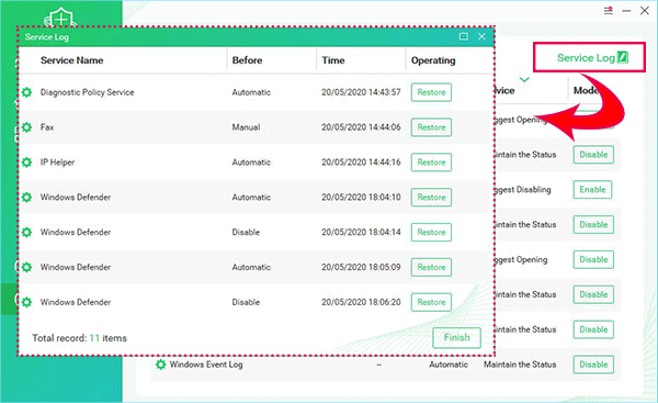 check service log