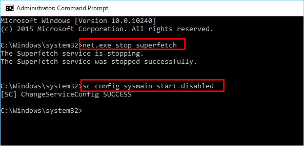 disable superfetch via cmd