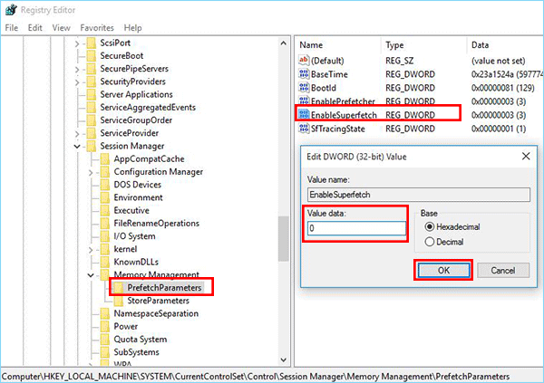 disable Windows superfetch in registry editor 