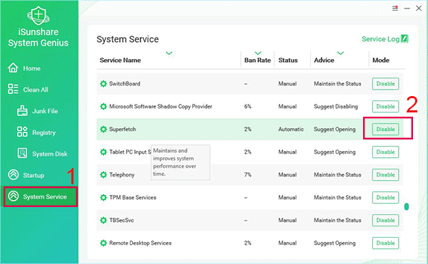 disable superfetch via System Genius