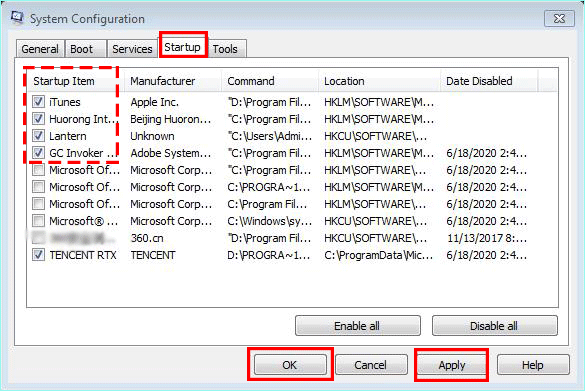 disable startup program in System Configuration