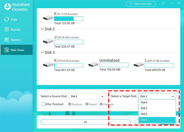 set target disk