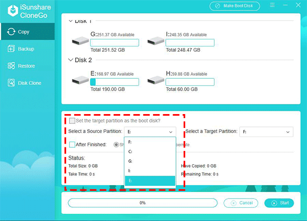 select external hard drive volume to copy