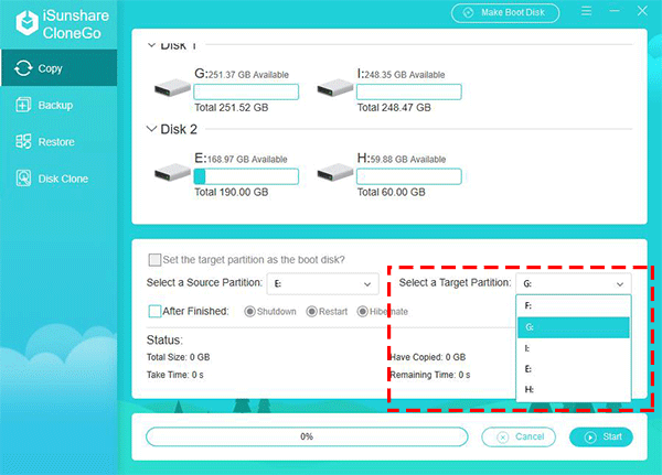 set the target partition