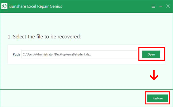 choose your excel file to repair