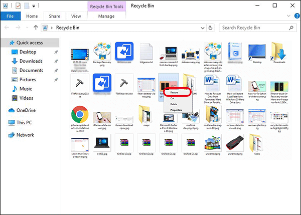 restore a photo from recycle bin