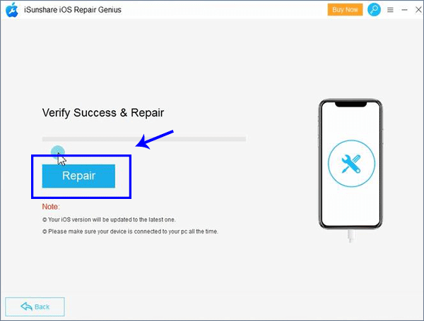 click Repair to fix iPhone stuck issue