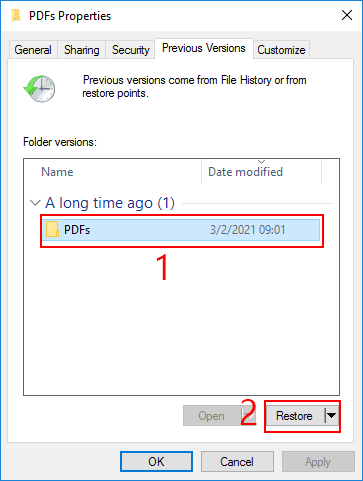 recover deleted pdf files via restore previous version