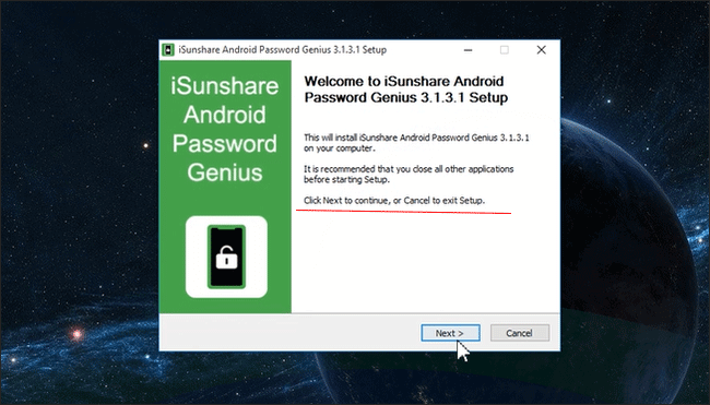 set up iSunshare Android Password Genius