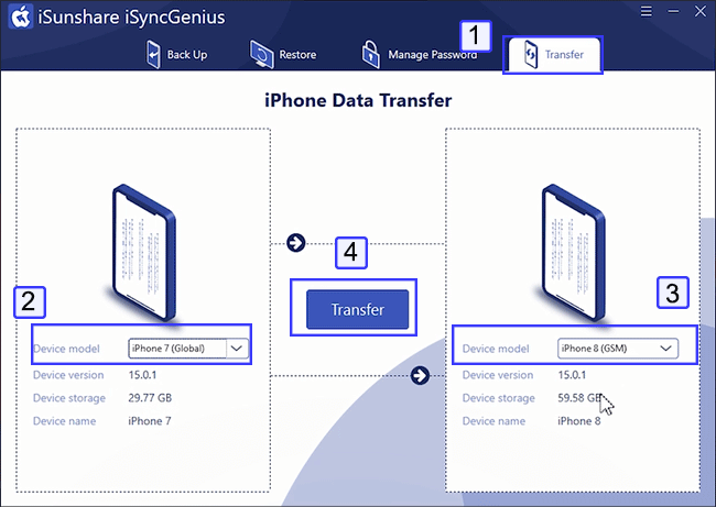 set two iPhones to transfer 